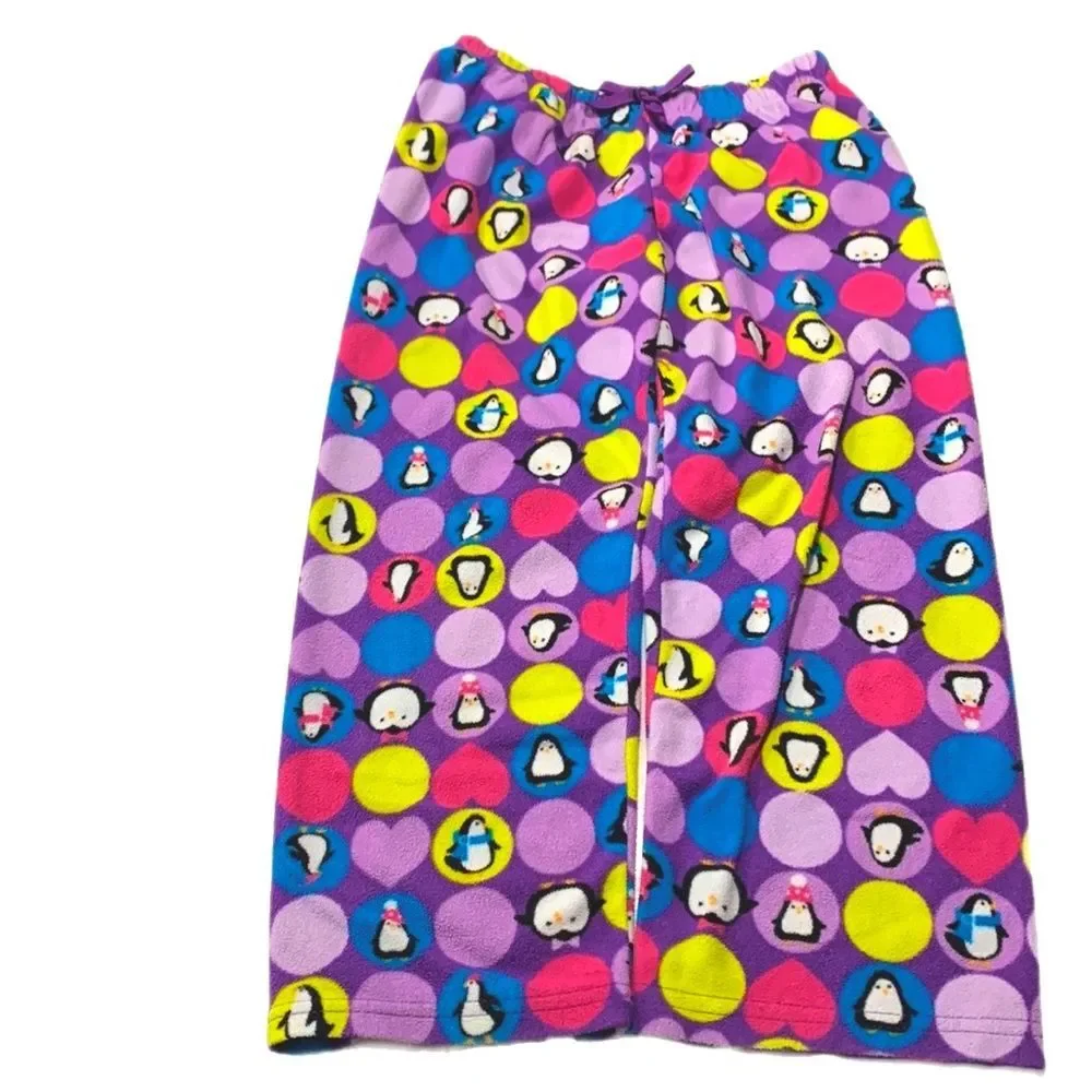 The Children’s Place Girls Purple Penguins Fleece Pajamas PJ Pants Size 7/8 Blue
